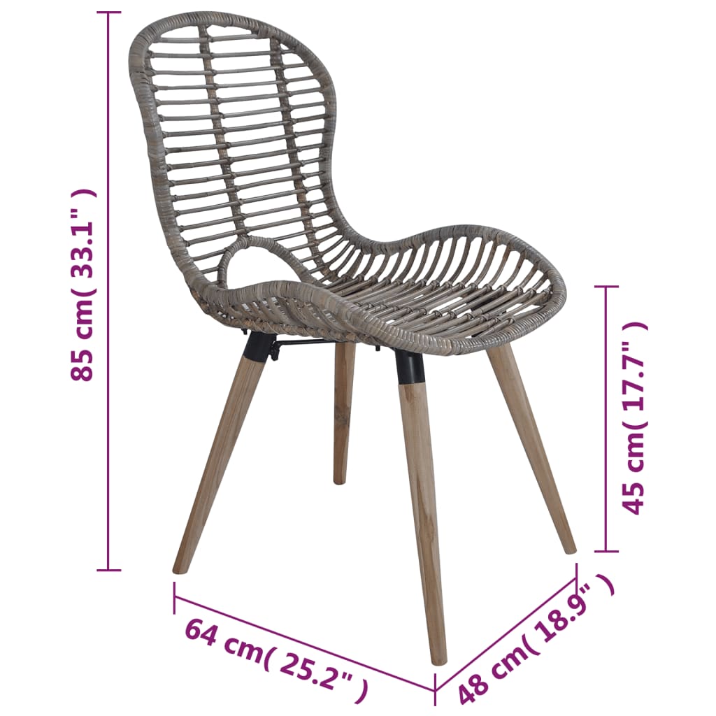 Dining Chairs 2 pcs Brown Natural Rattan - Newstart Furniture