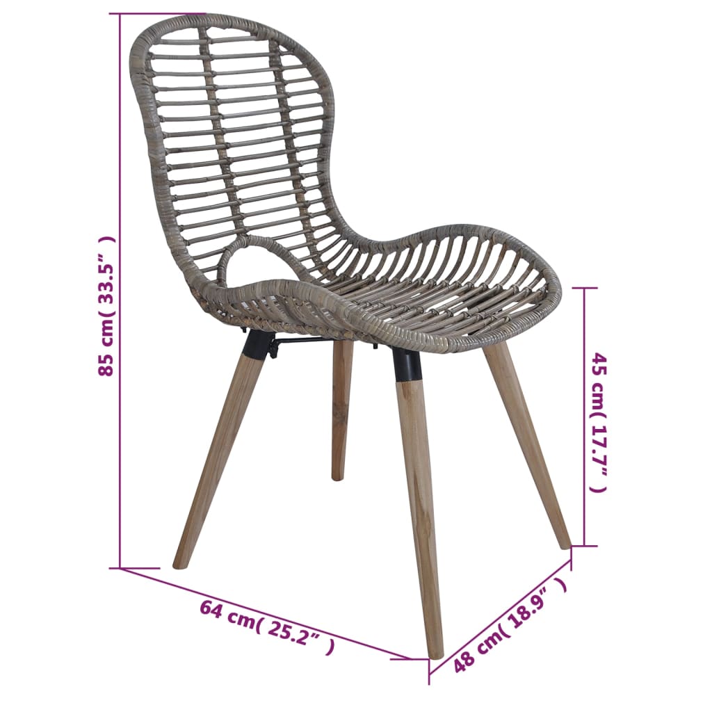 Dining Chairs 4 pcs Brown Natural Rattan - Newstart Furniture