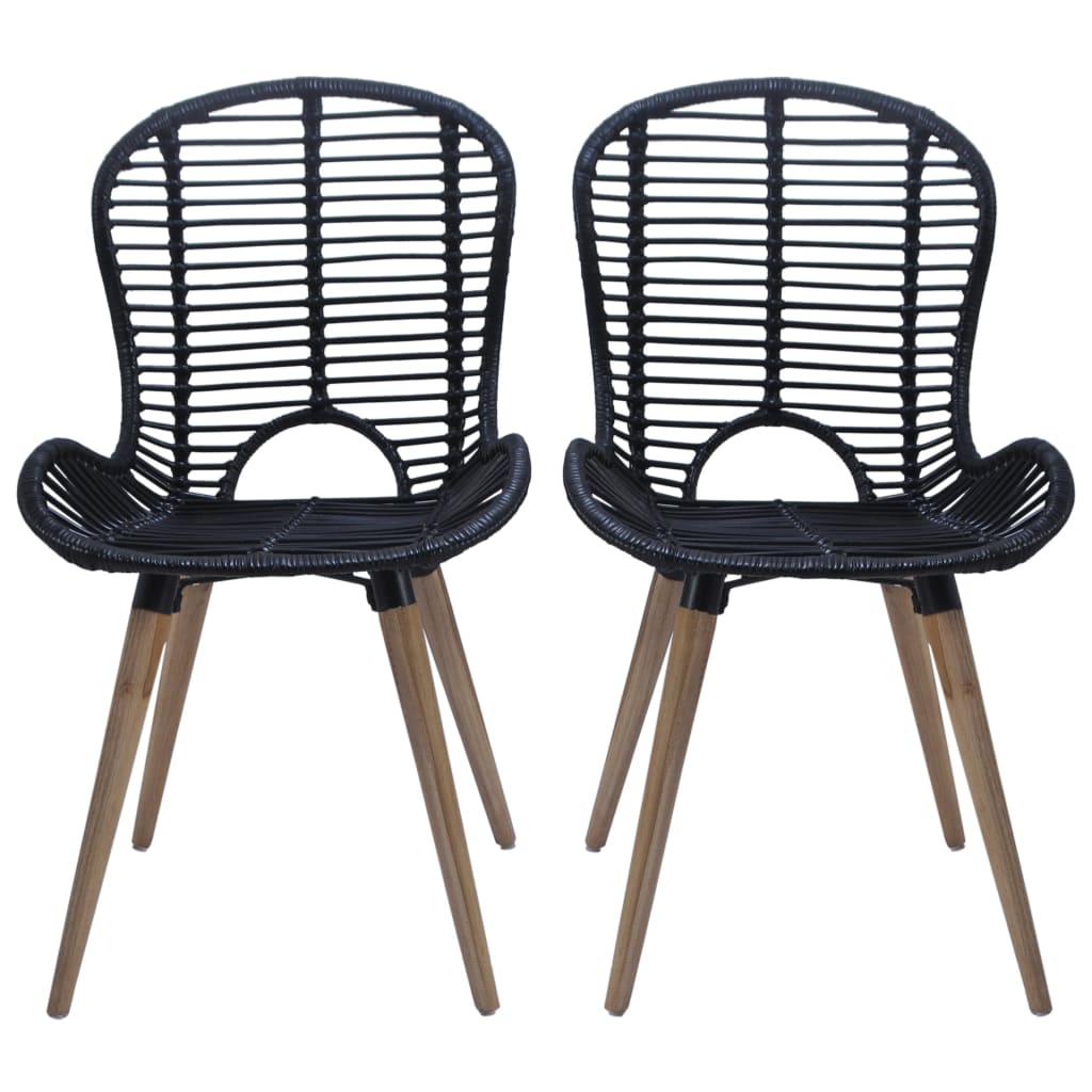 Dining Chairs 4 pcs Black Natural Rattan - Newstart Furniture