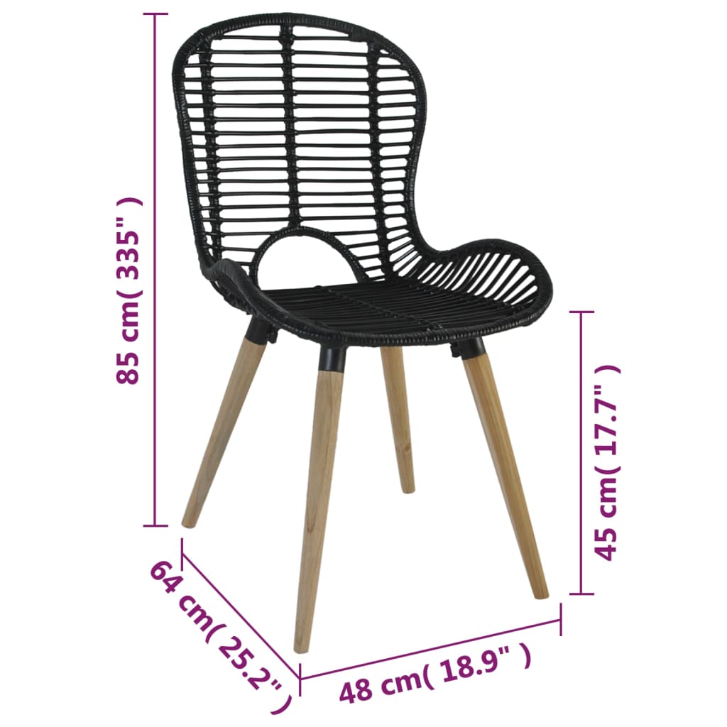 Dining Chairs 4 pcs Black Natural Rattan - Newstart Furniture