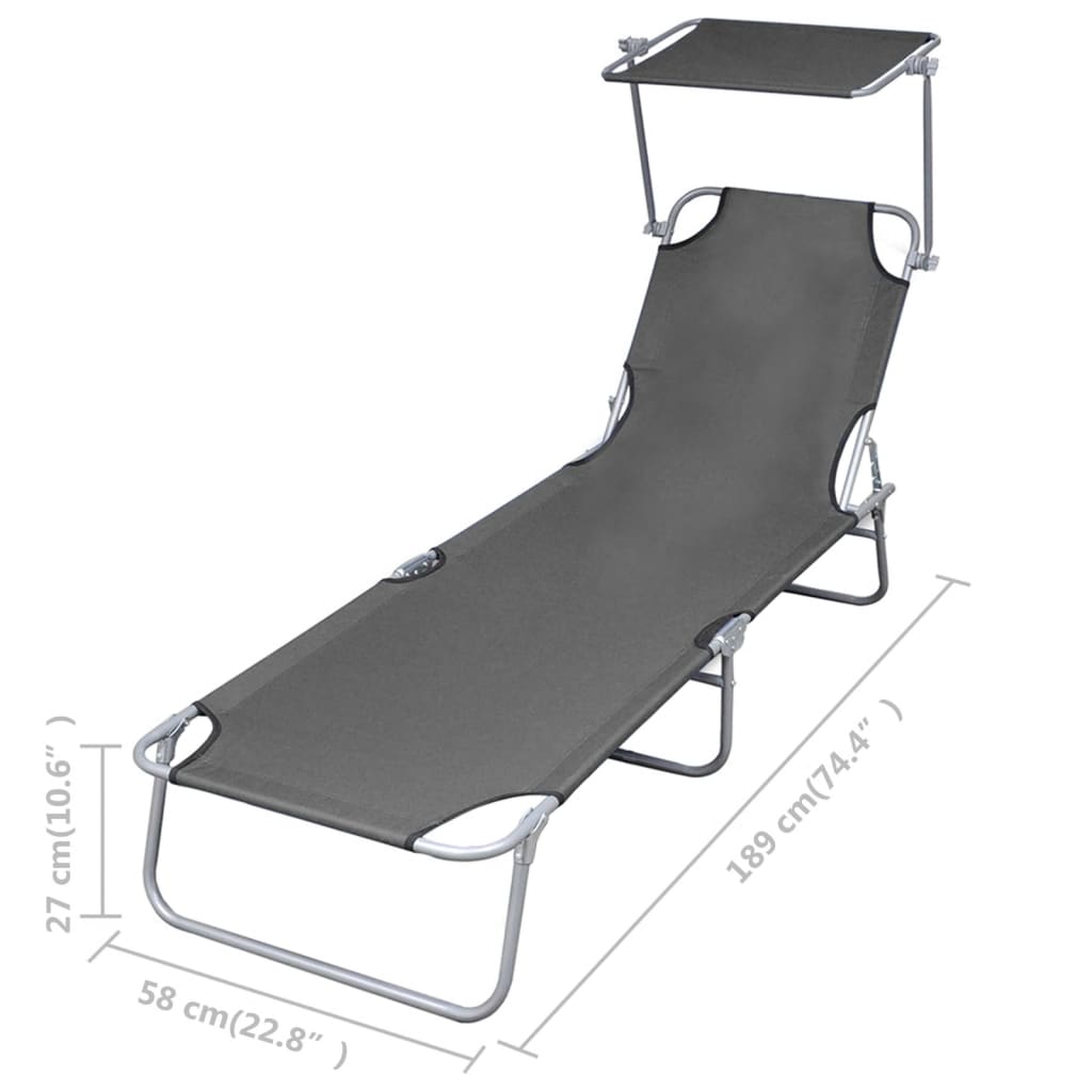Foldable Sunlounger with Adjustable Backrest Grey - Newstart Furniture