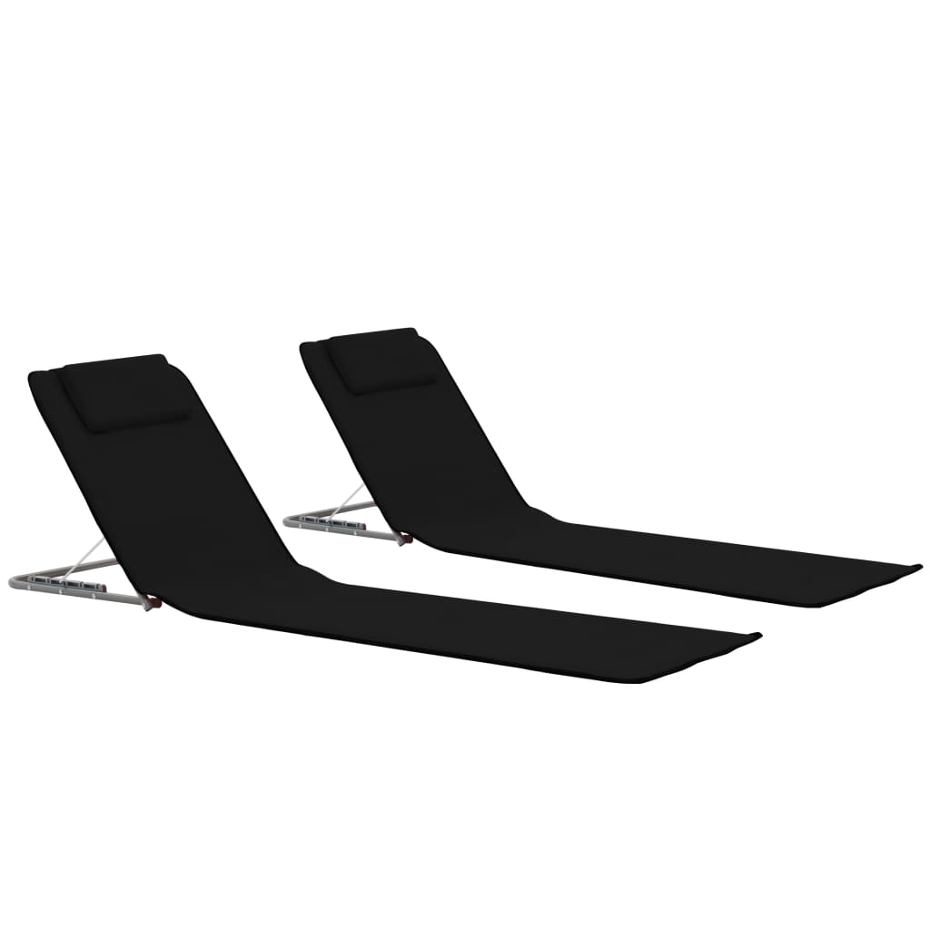 Folding Beach Mats 2 pcs Steel and Fabric Black - Newstart Furniture