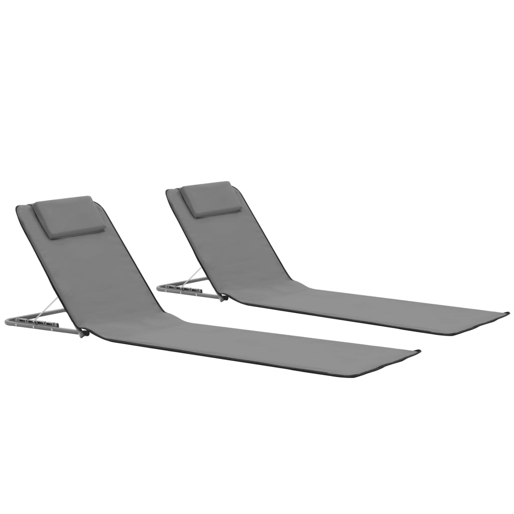 Folding Beach Mats 2 pcs Steel and Fabric Grey - Newstart Furniture