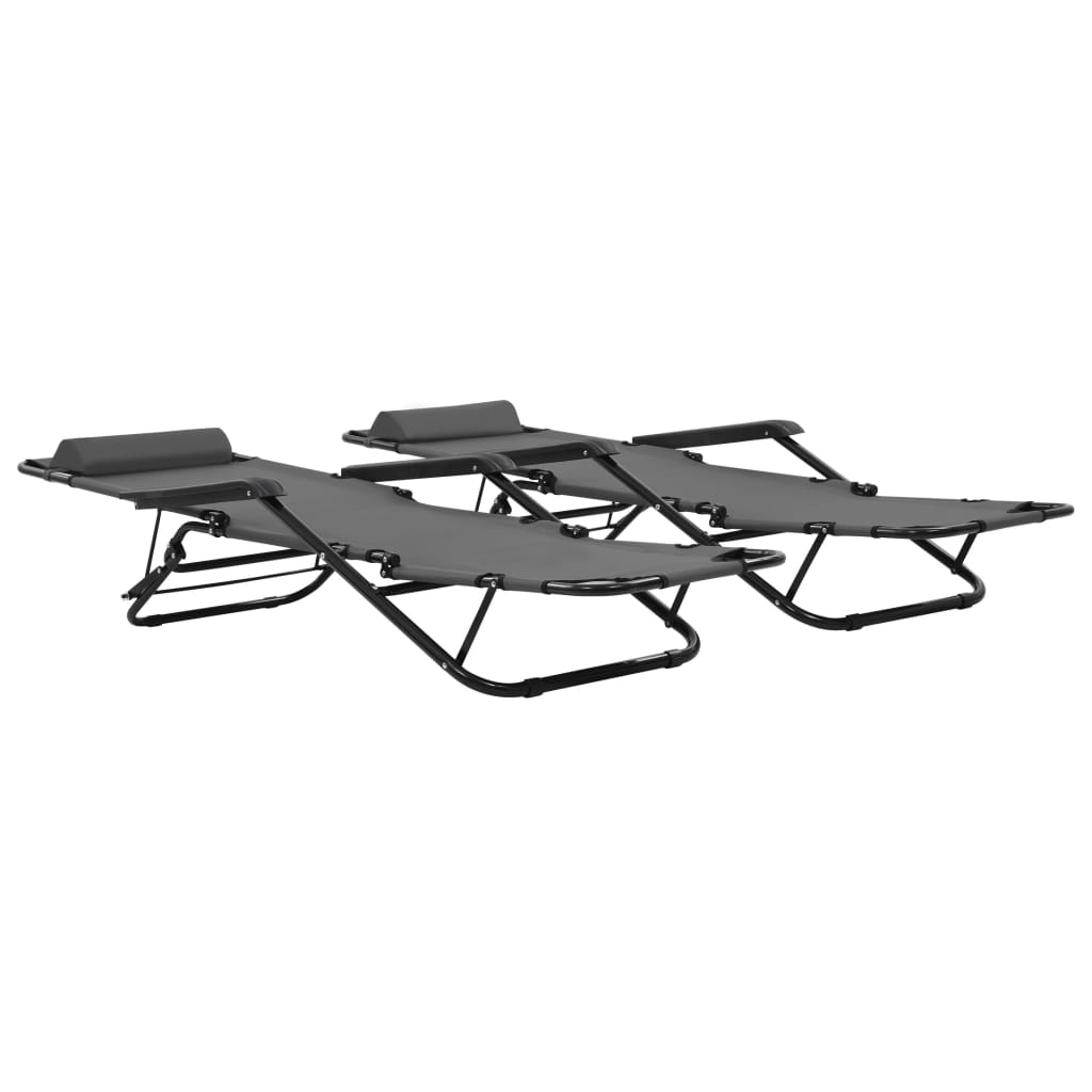 Folding Sun Loungers 2 pcs with Footrests Steel Grey - Newstart Furniture