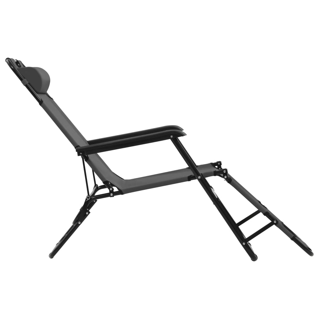 Folding Sun Loungers 2 pcs with Footrests Steel Grey - Newstart Furniture