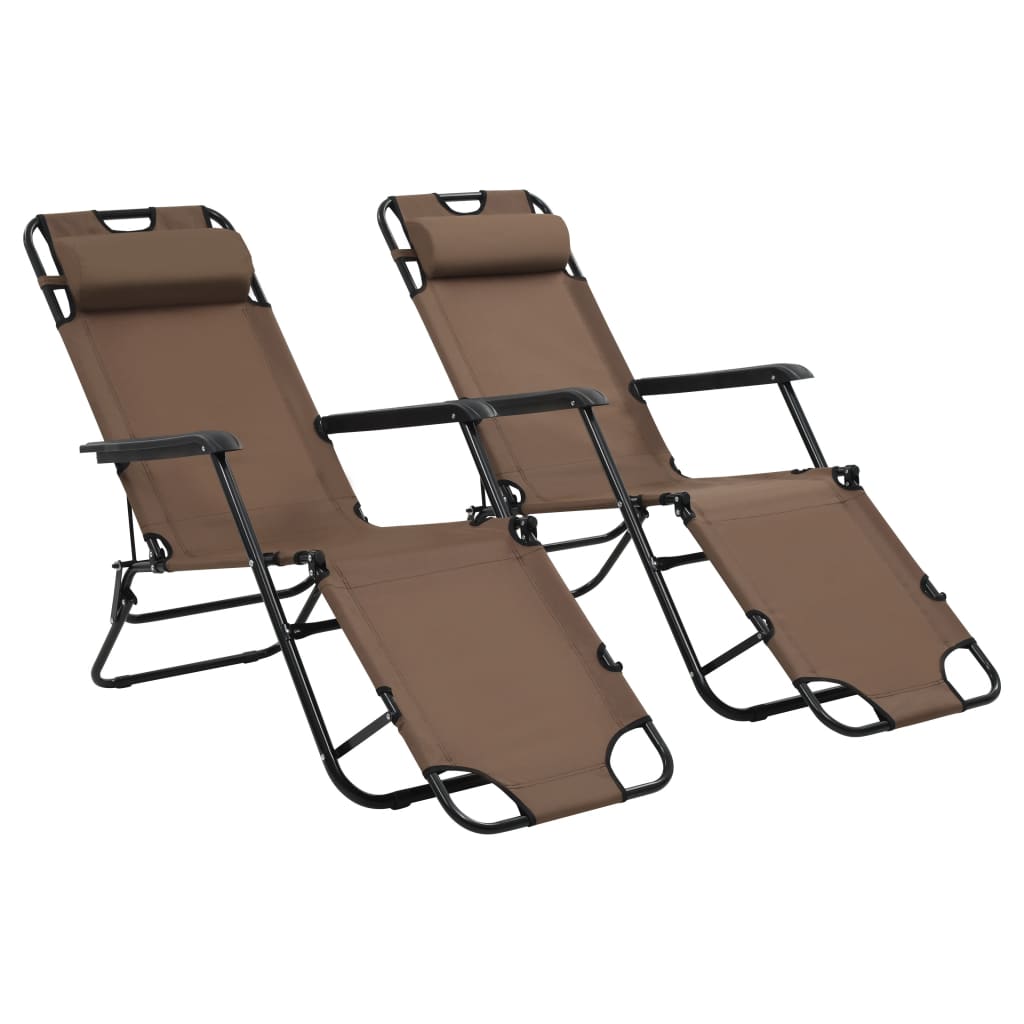 Folding Sun Loungers 2 pcs with Footrests Steel Brown - Newstart Furniture