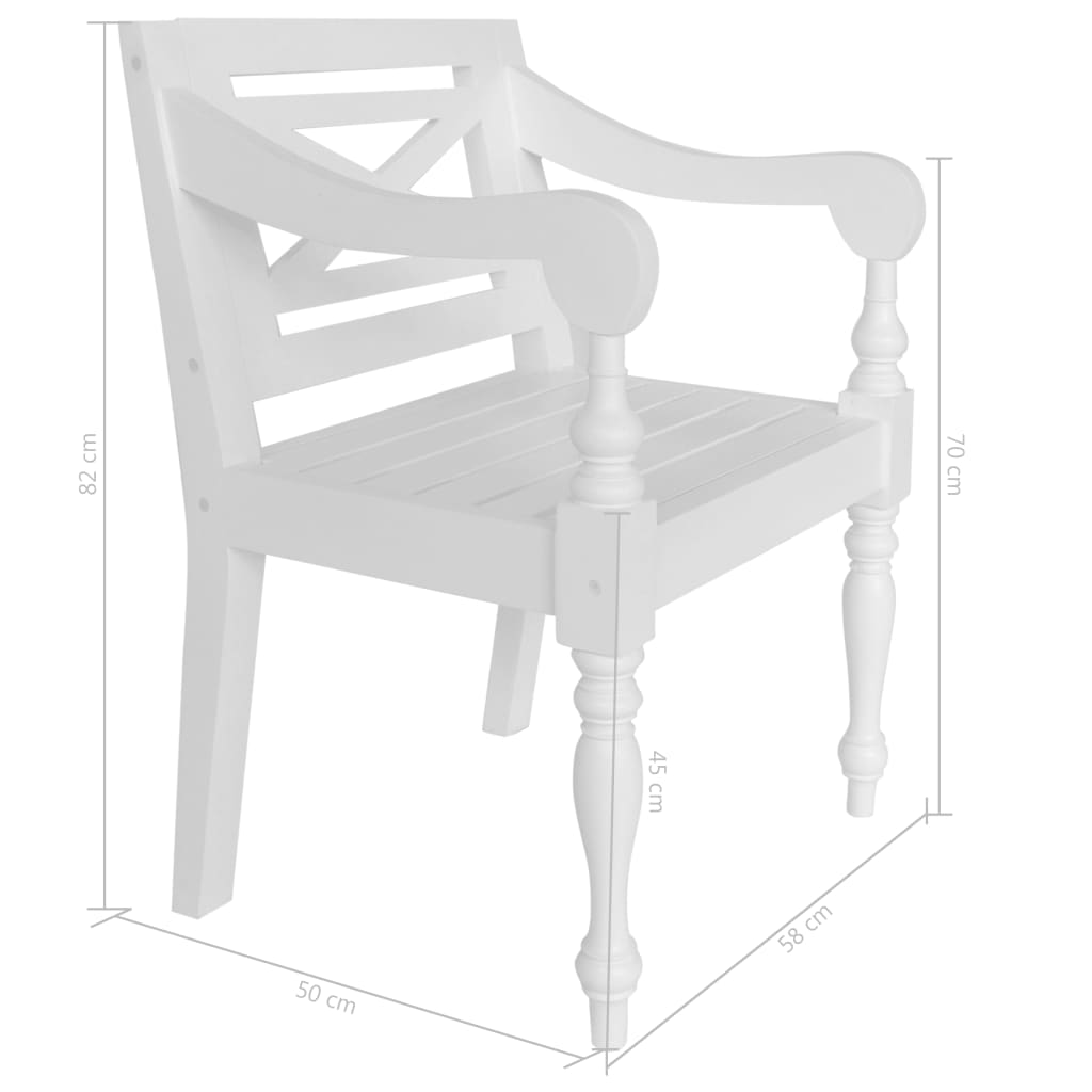 Batavia Chairs 2 pcs White Solid Mahogany Wood - Newstart Furniture