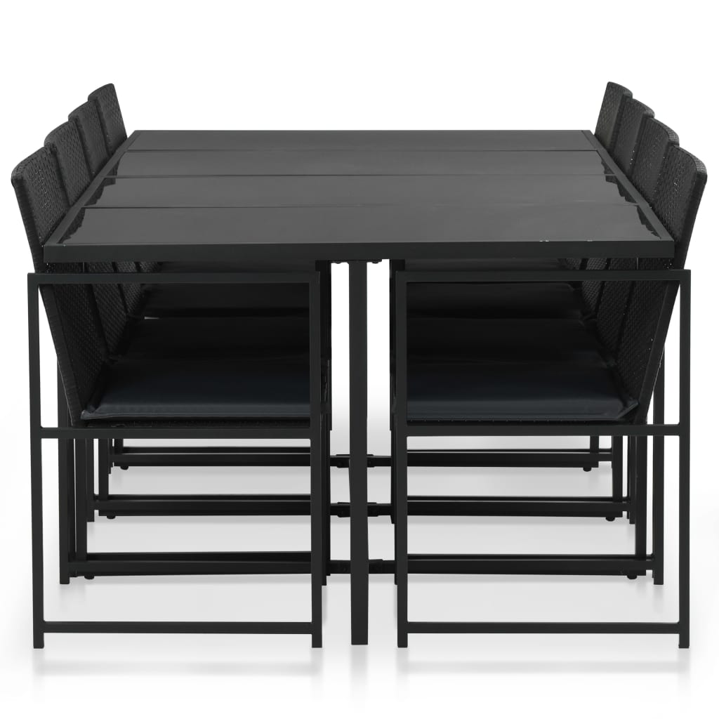 9 Piece Outdoor Dining Set with Cushions Poly Rattan Black - Newstart Furniture
