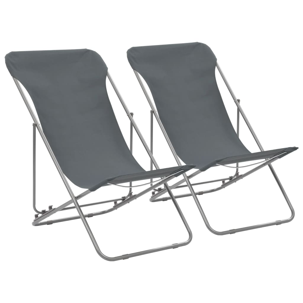 Folding Beach Chairs 2 pcs Steel and Oxford Fabric Grey - Newstart Furniture