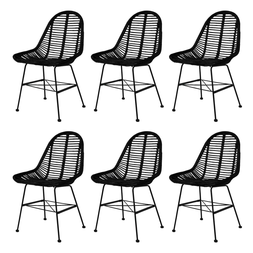 Dining Chairs 6 pcs Black Natural Rattan - Newstart Furniture