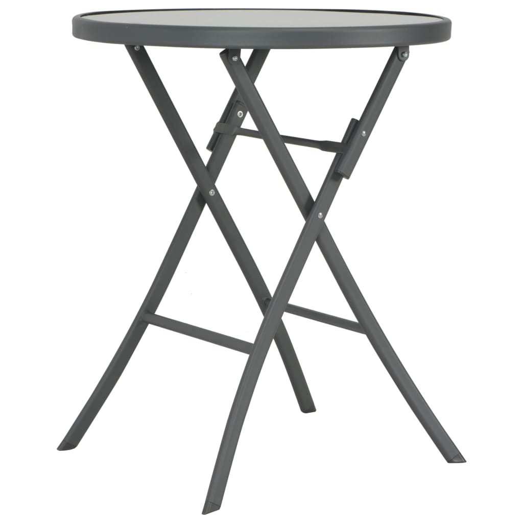 Folding Bistro Table Grey 60x70 cm Glass and Steel - Newstart Furniture