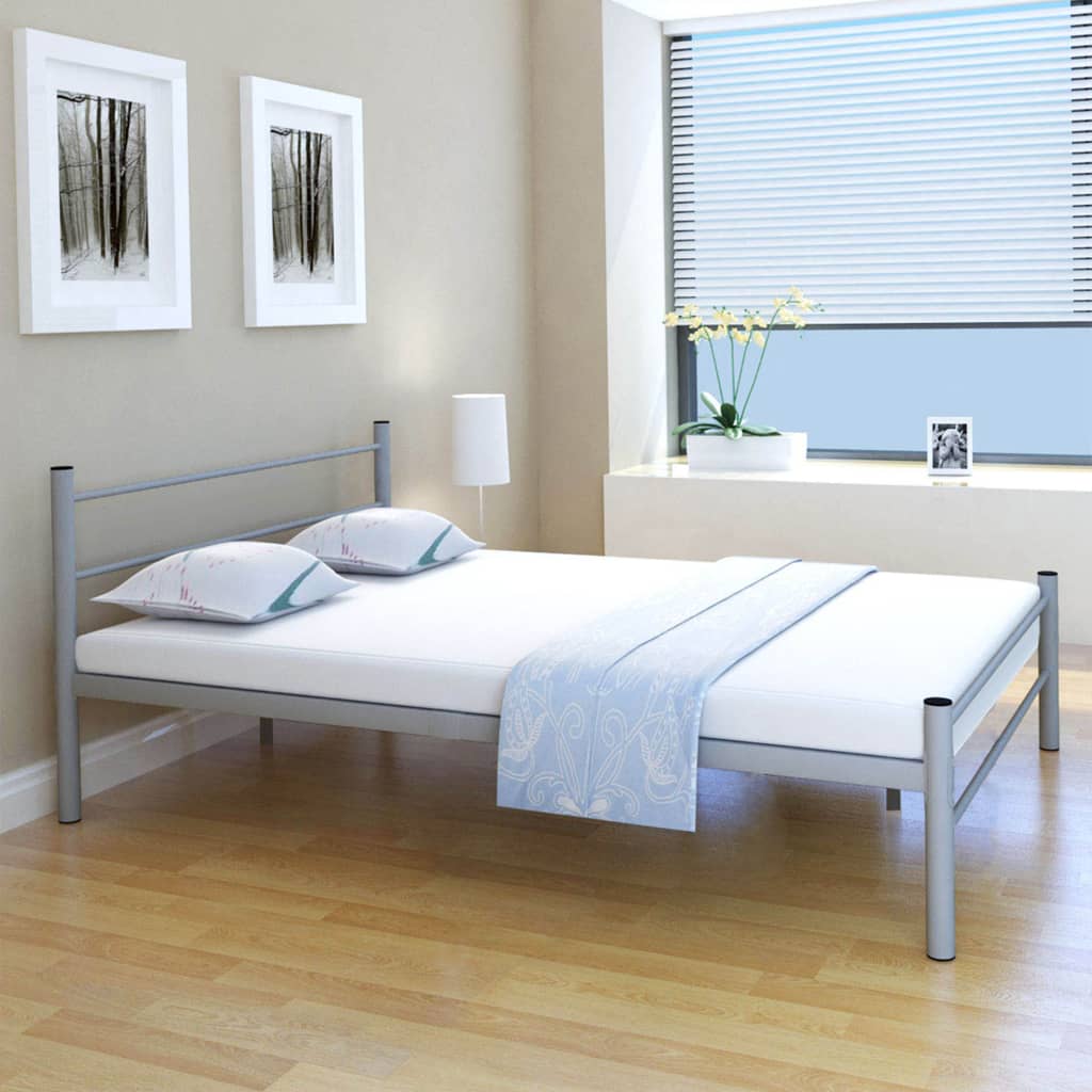 Bed Frame Grey Metal Double Size - Newstart Furniture