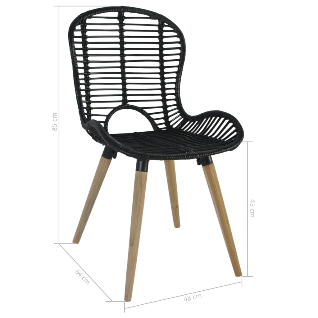 Dining Chairs 6 pcs Black Natural Rattan - Newstart Furniture