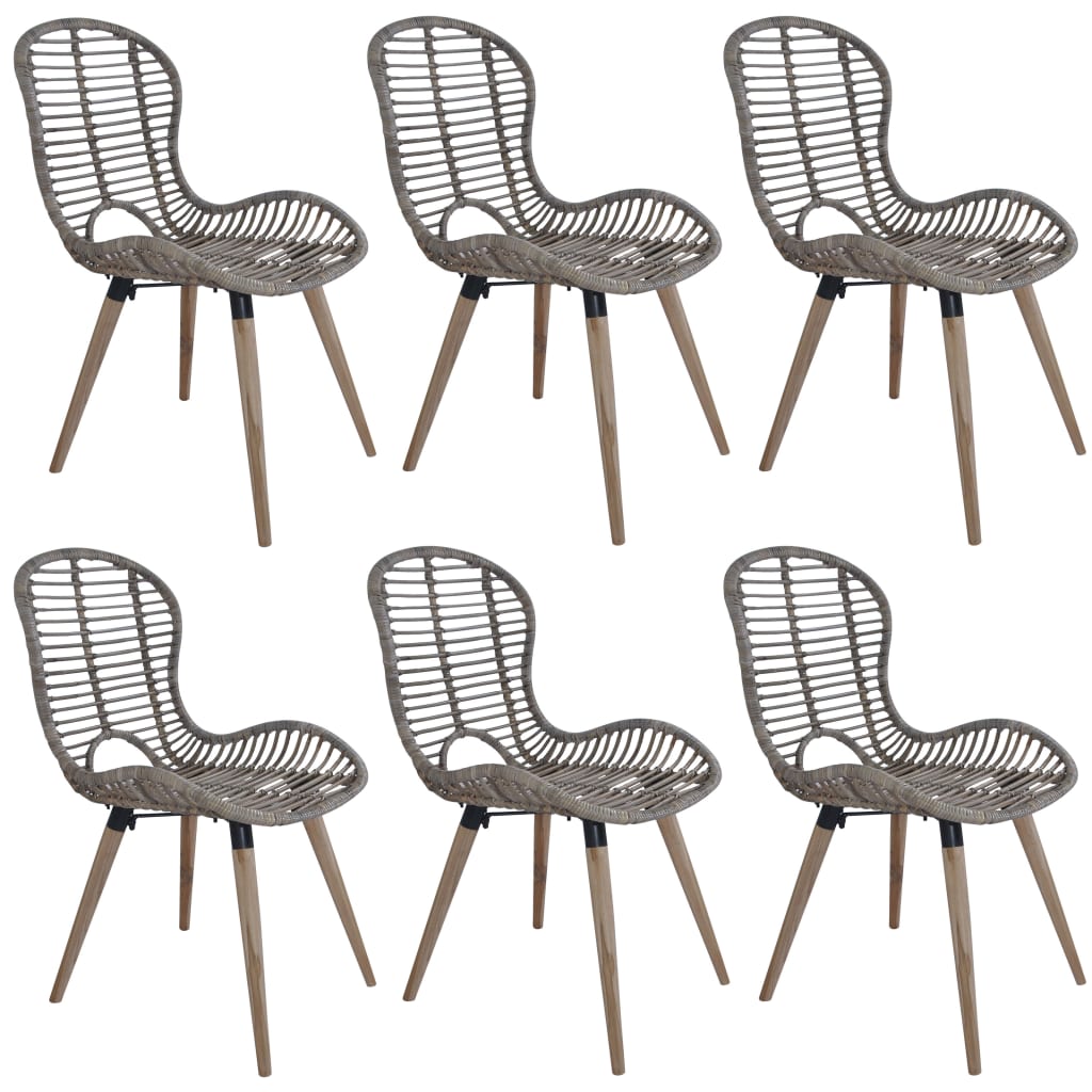 Dining Chairs 6 pcs Brown Natural Rattan - Newstart Furniture