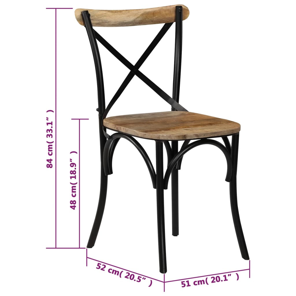 Cross Chairs 2 pcs Black Solid Mango Wood - Newstart Furniture