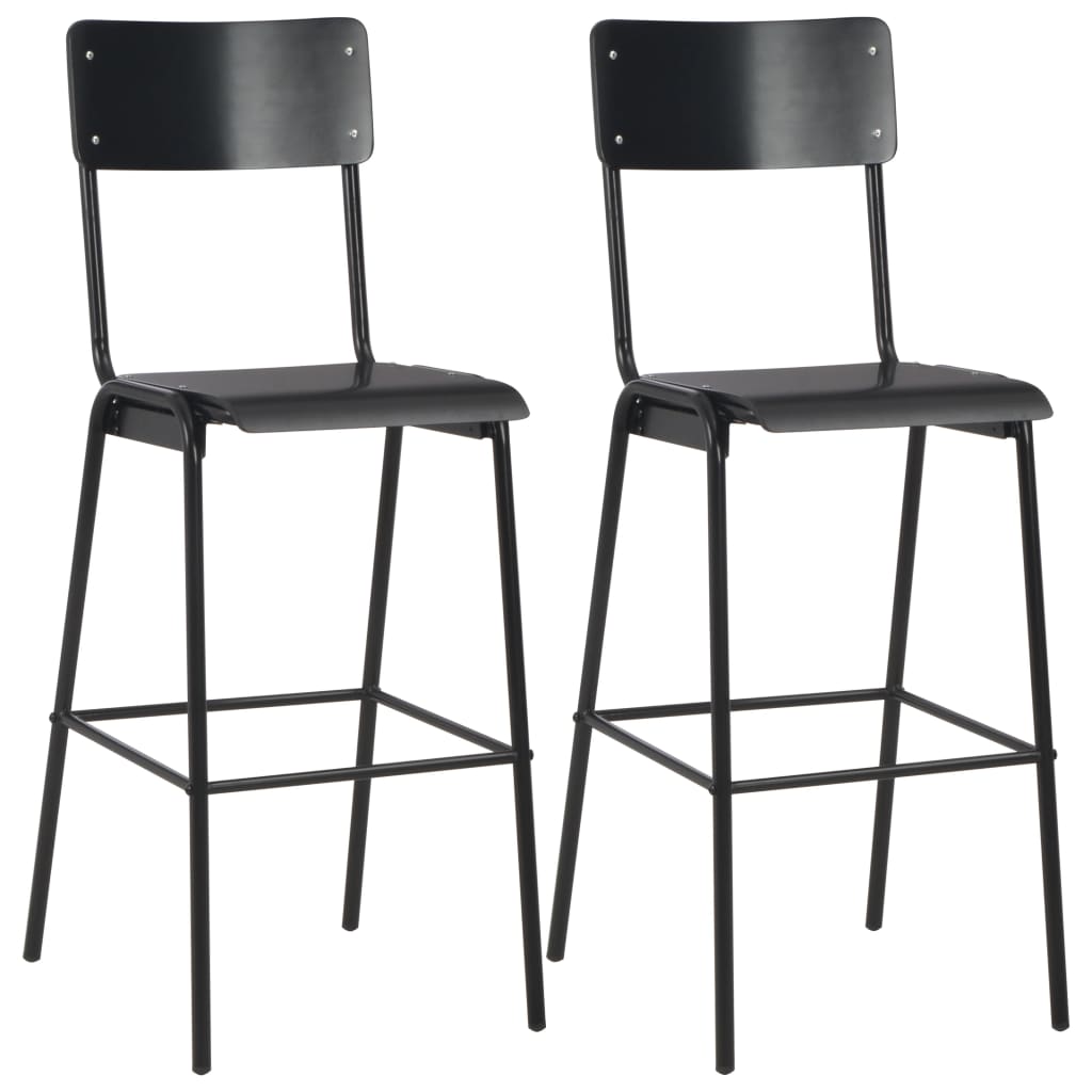 Bar Chairs 2 pcs Black Solid Plywood Steel - Newstart Furniture