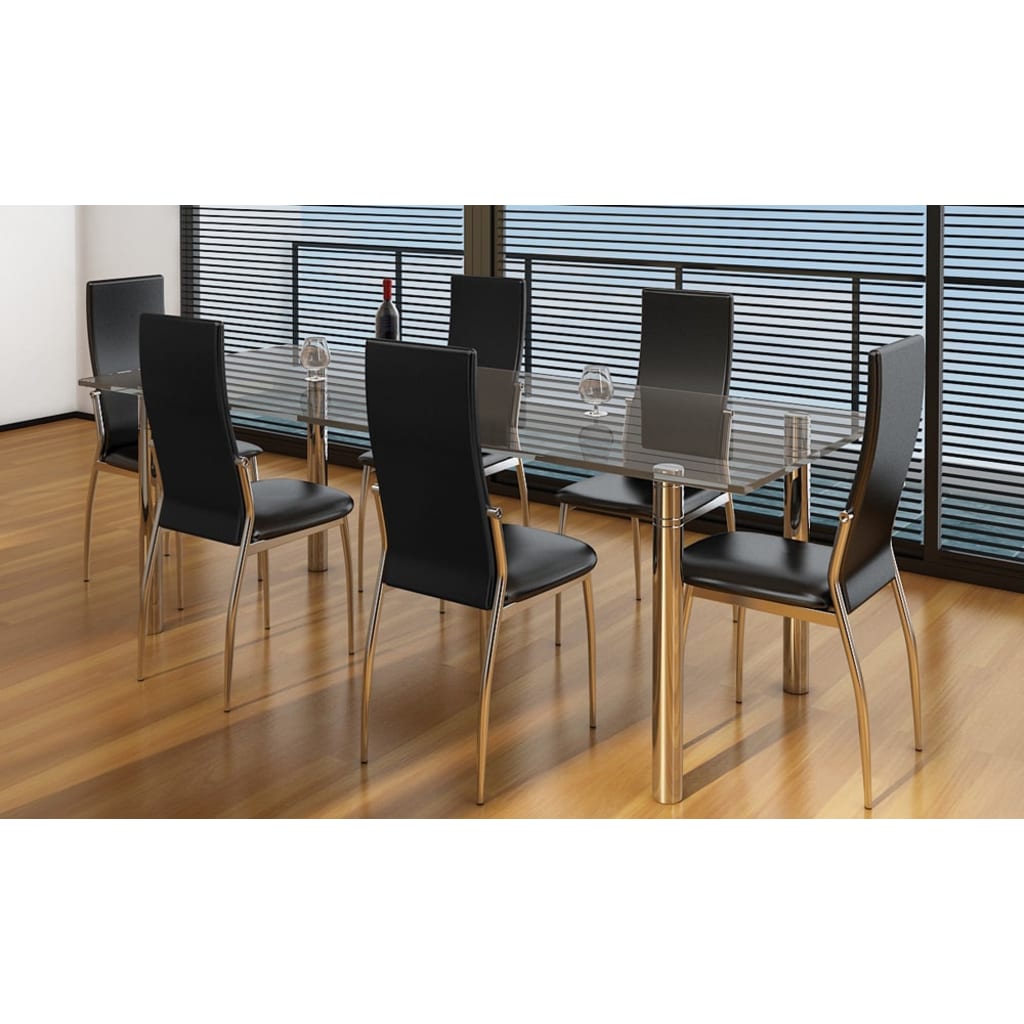 Dining Chairs 6 pcs Black Faux Leather - Newstart Furniture
