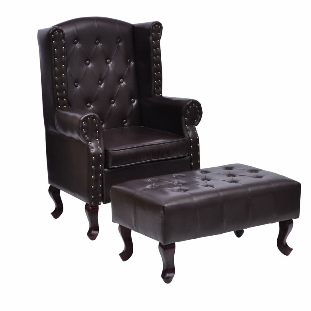 Armchair with Footstool Dark Brown Faux Leather - Newstart Furniture