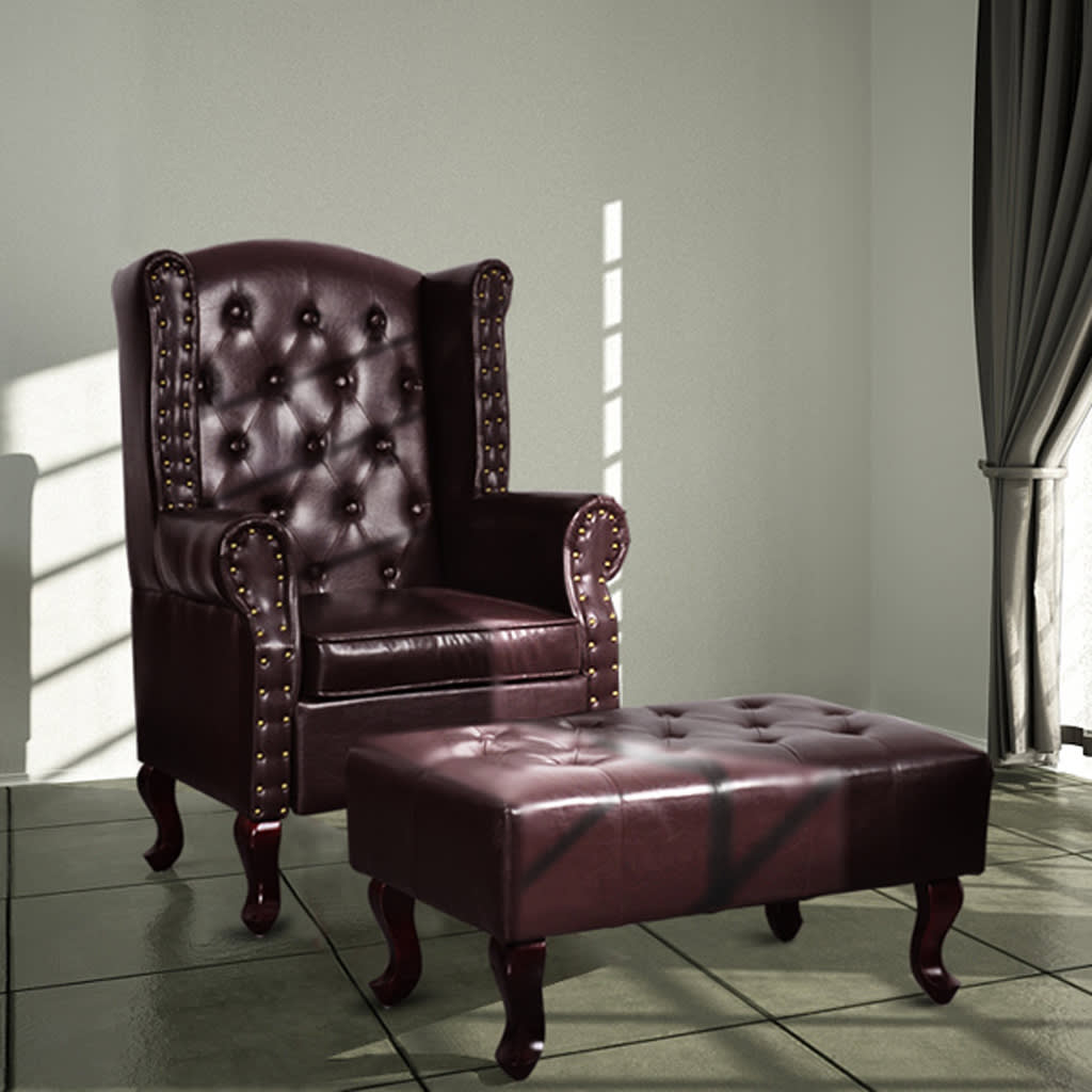 Armchair with Footstool Dark Brown Faux Leather - Newstart Furniture