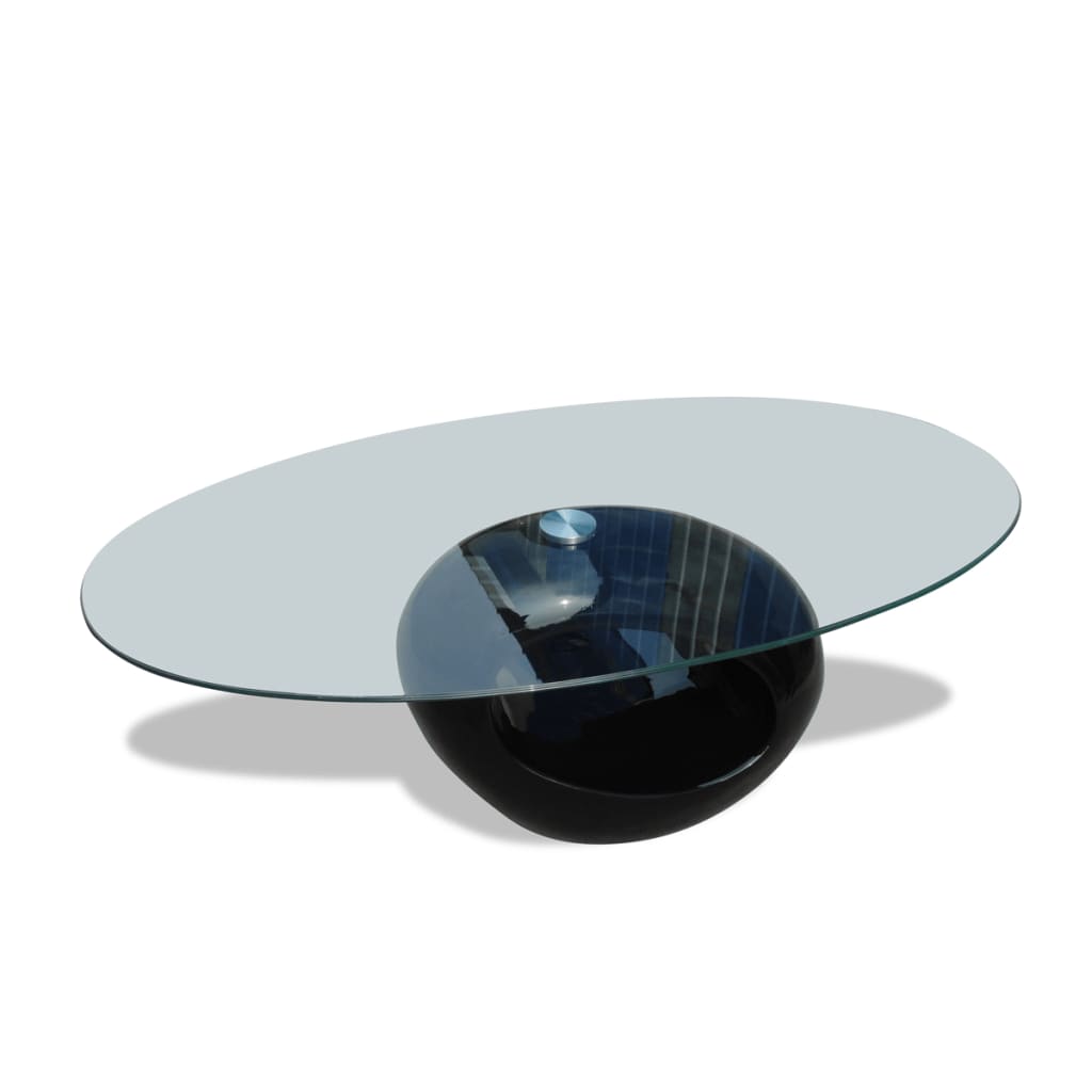 Coffee Table with Oval Glass Top High Gloss Black - Newstart Furniture