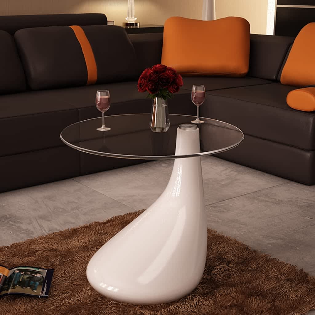 Coffee Table with Round Glass Top High Gloss White - Newstart Furniture