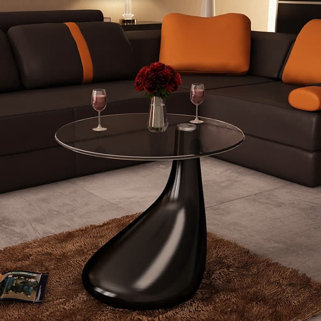 Coffee Table with Round Glass Top High Gloss Black - Newstart Furniture