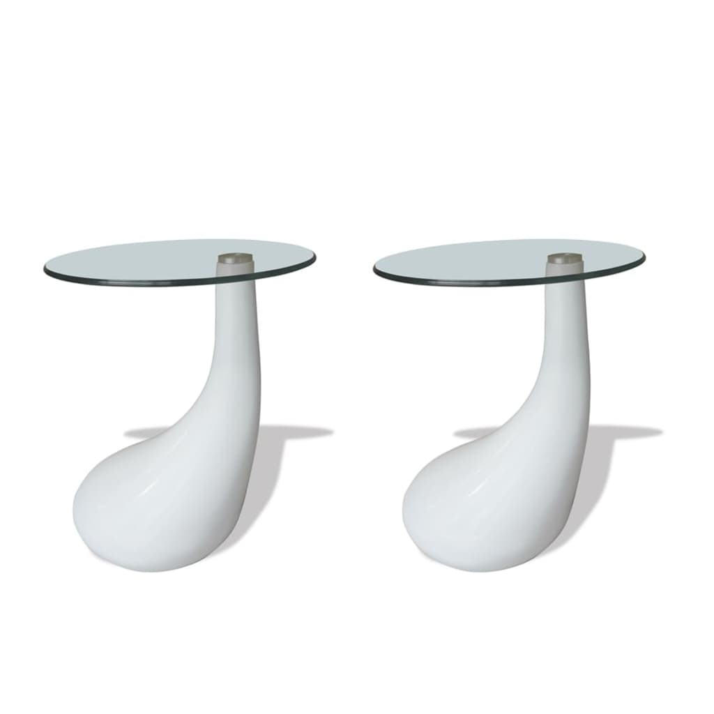 Coffee Table 2 pcs with Round Glass Top High Gloss White - Newstart Furniture