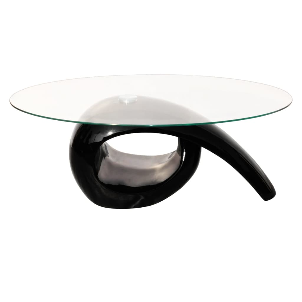 Coffee Table with Oval Glass Top High Gloss Black - Newstart Furniture