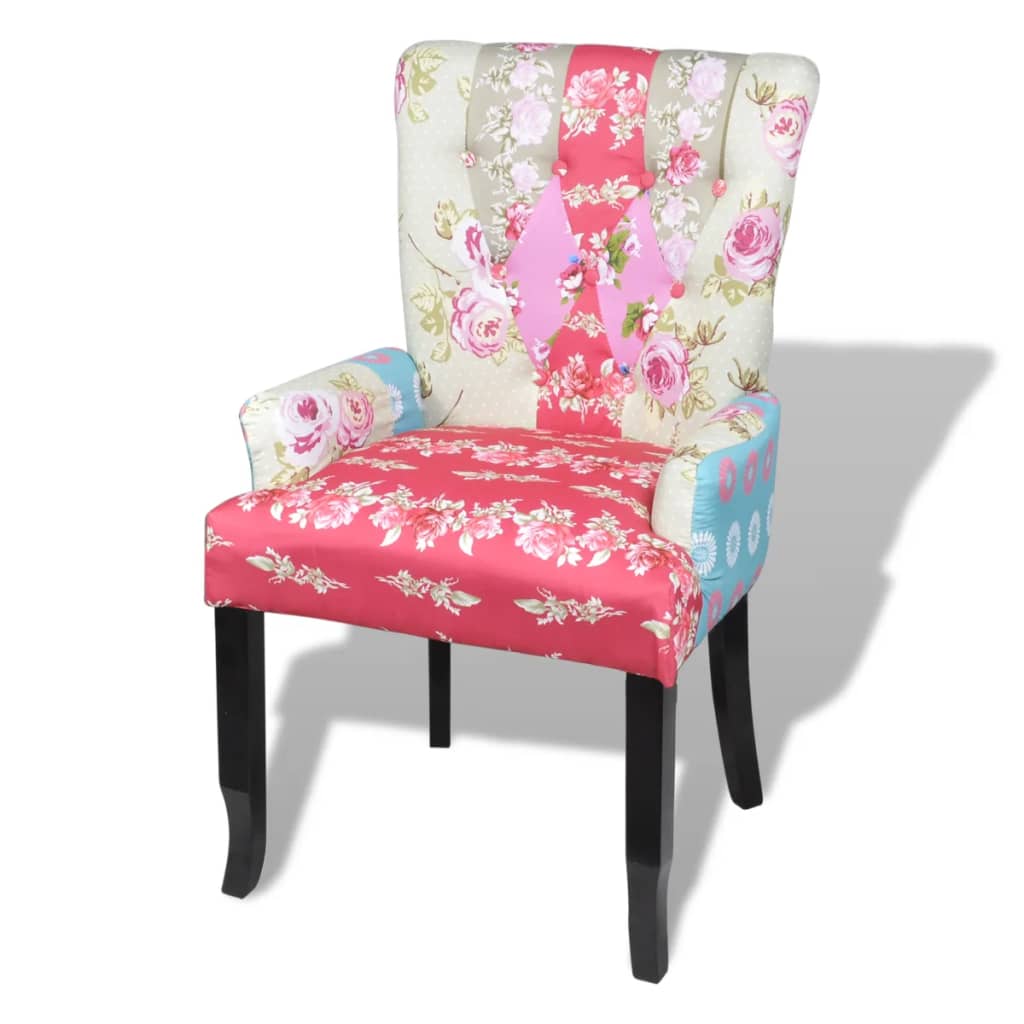 French Chair with Patchwork Design Fabric - Newstart Furniture