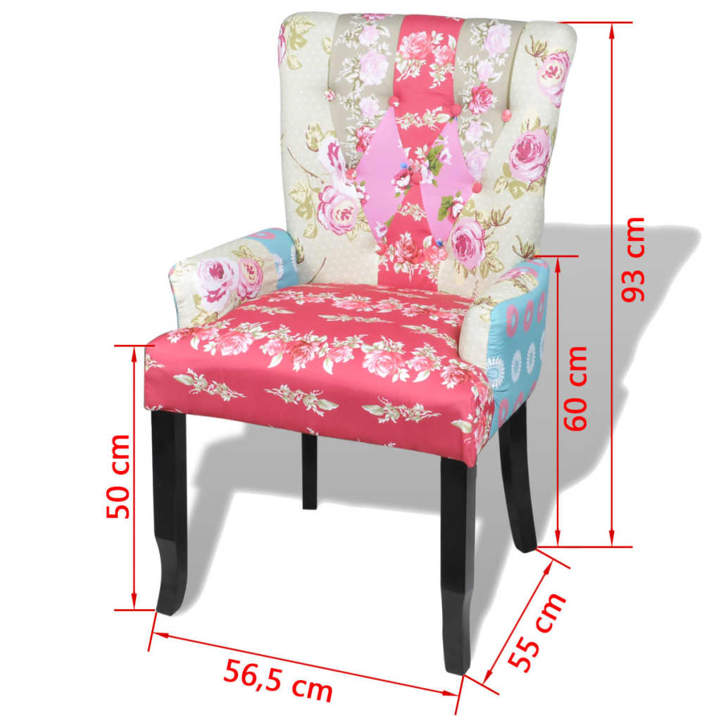 French Chair with Patchwork Design Fabric - Newstart Furniture