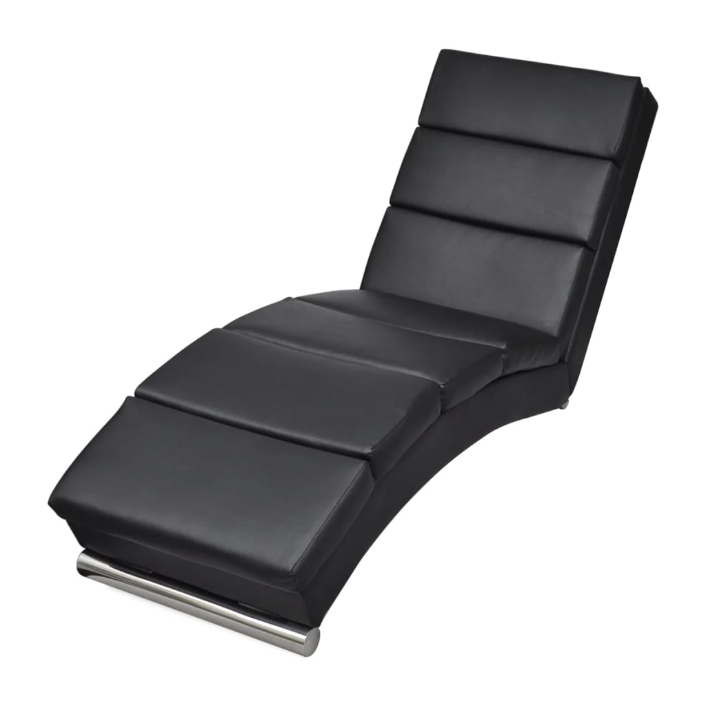 Chaise Longue Black Faux Leather - Newstart Furniture
