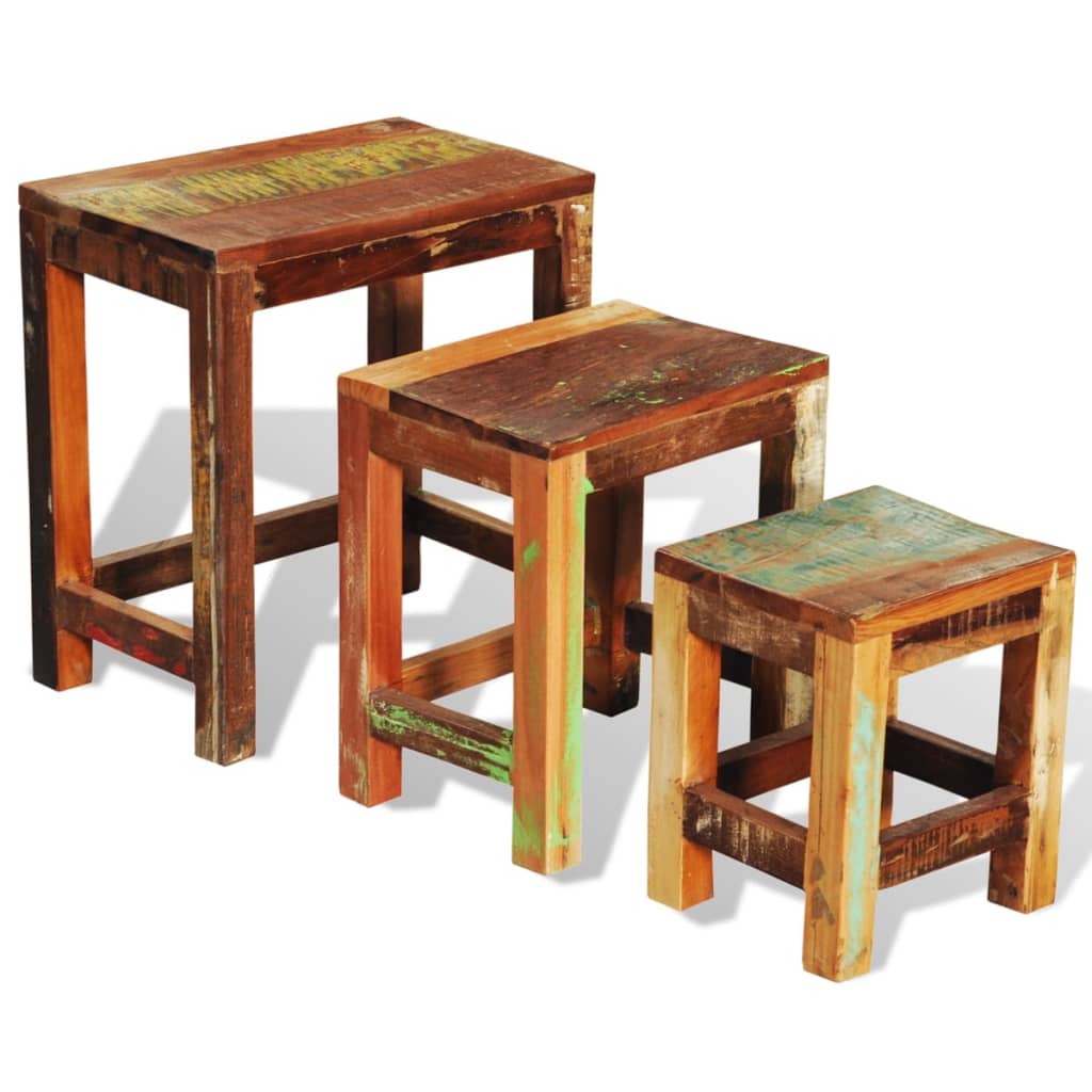 Nesting Table Set 3 Pieces Vintage Reclaimed Wood - Newstart Furniture