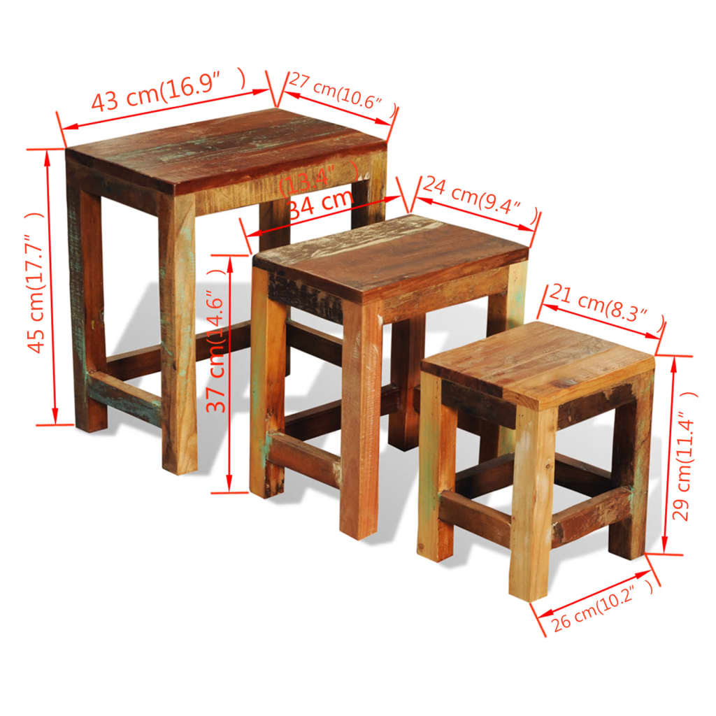 Nesting Table Set 3 Pieces Vintage Reclaimed Wood - Newstart Furniture