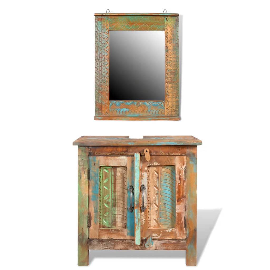 Reclaimed Solid Wood Bathroom Vanity Cabinet Set with Mirror - Newstart Furniture