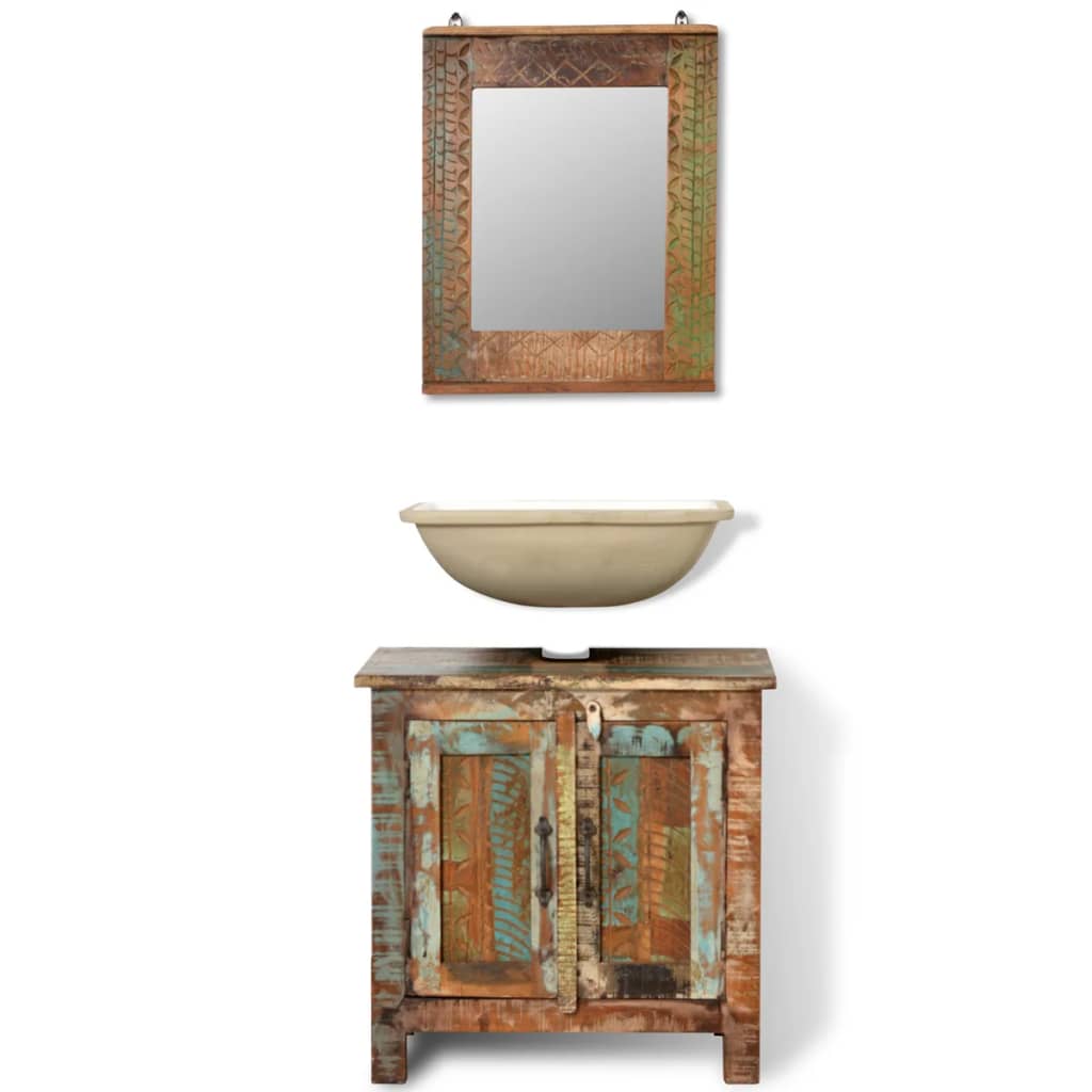 Reclaimed Solid Wood Bathroom Vanity Cabinet Set with Mirror - Newstart Furniture