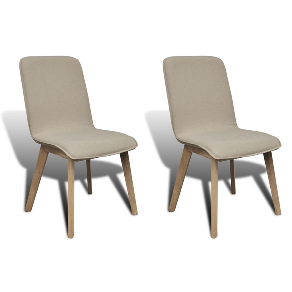 vidaXL Dining Chairs 2 pcs Beige Fabric and Solid Oak Wood - Newstart Furniture