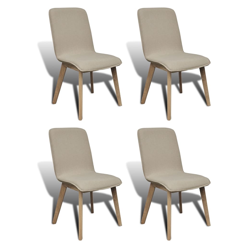 Dining Chairs 4 pcs Beige Fabric and Solid Oak Wood - Newstart Furniture
