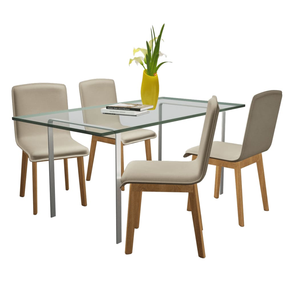 Dining Chairs 4 pcs Beige Fabric and Solid Oak Wood - Newstart Furniture