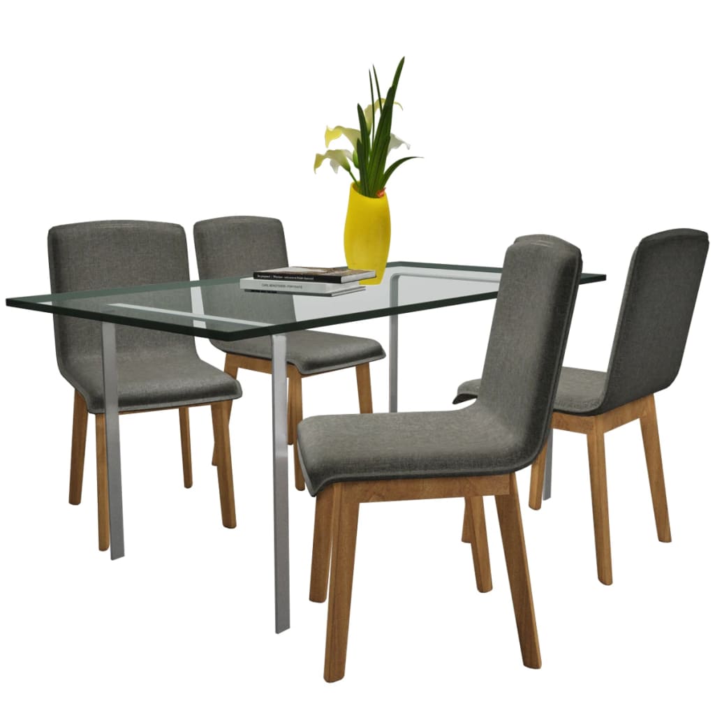 Dining Chairs 4 pcs Light Grey Fabric and Solid Oak Wood - Newstart Furniture