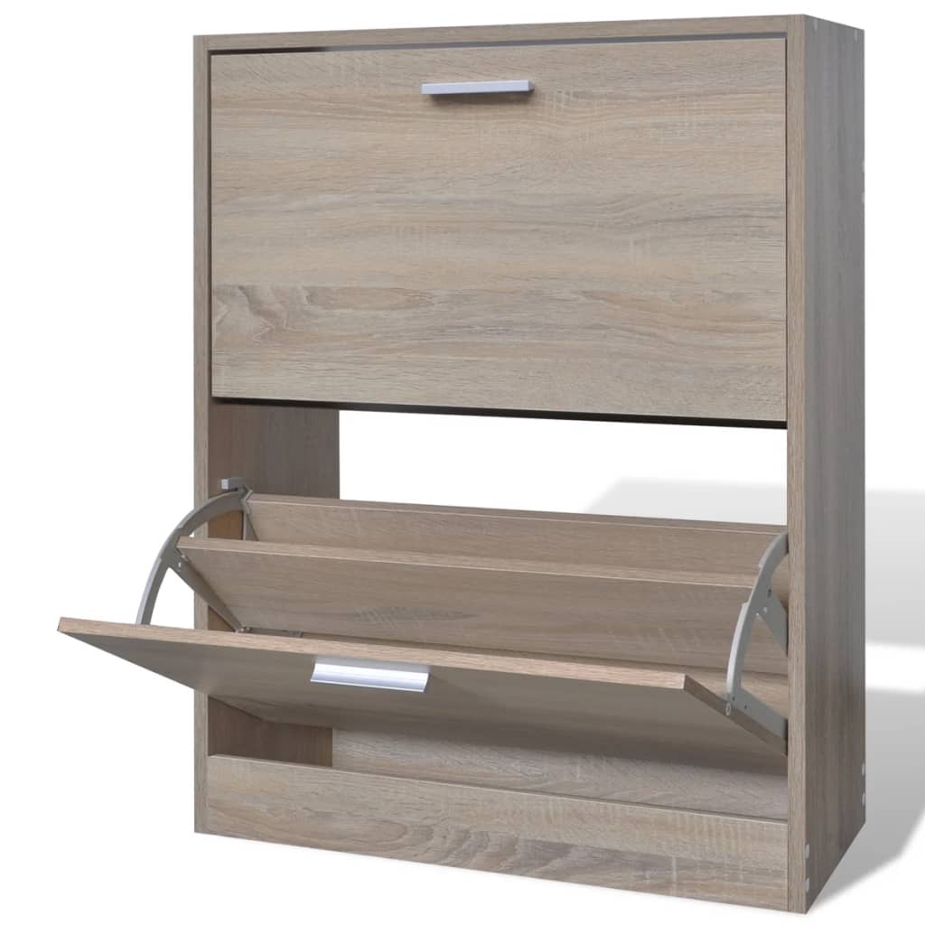 Oak Look Wooden Shoe Cabinet with 2 Compartments - Newstart Furniture