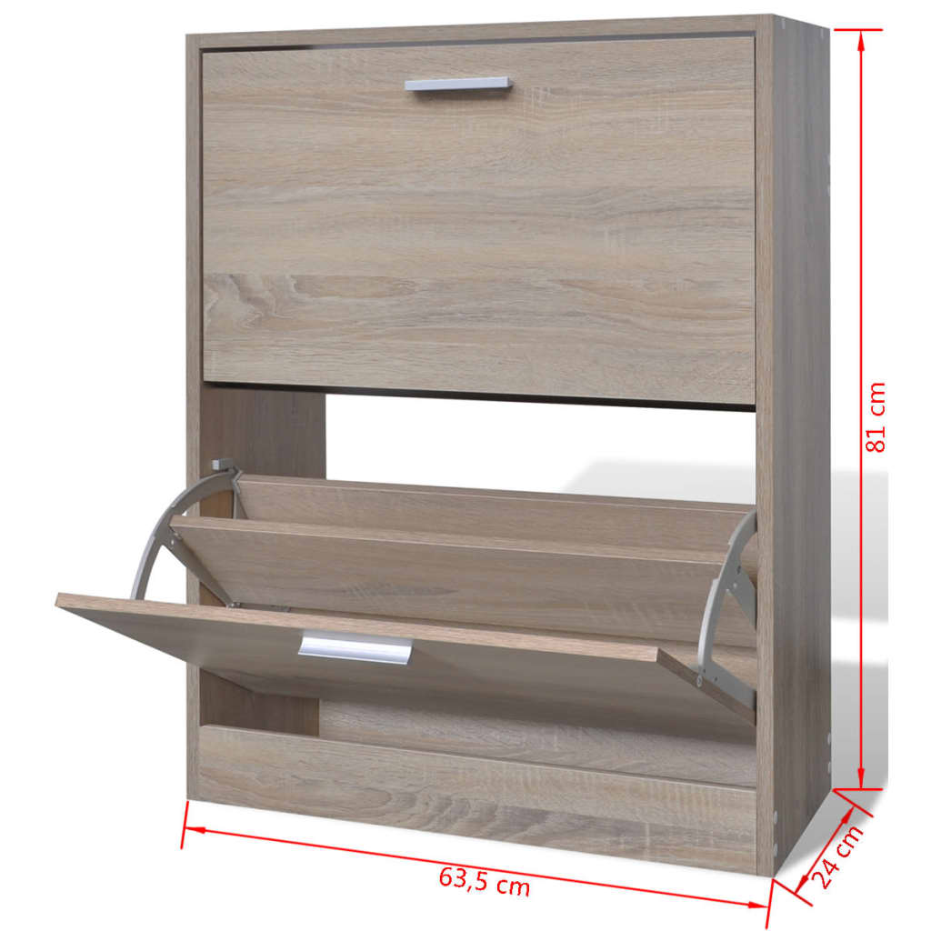 Oak Look Wooden Shoe Cabinet with 2 Compartments - Newstart Furniture