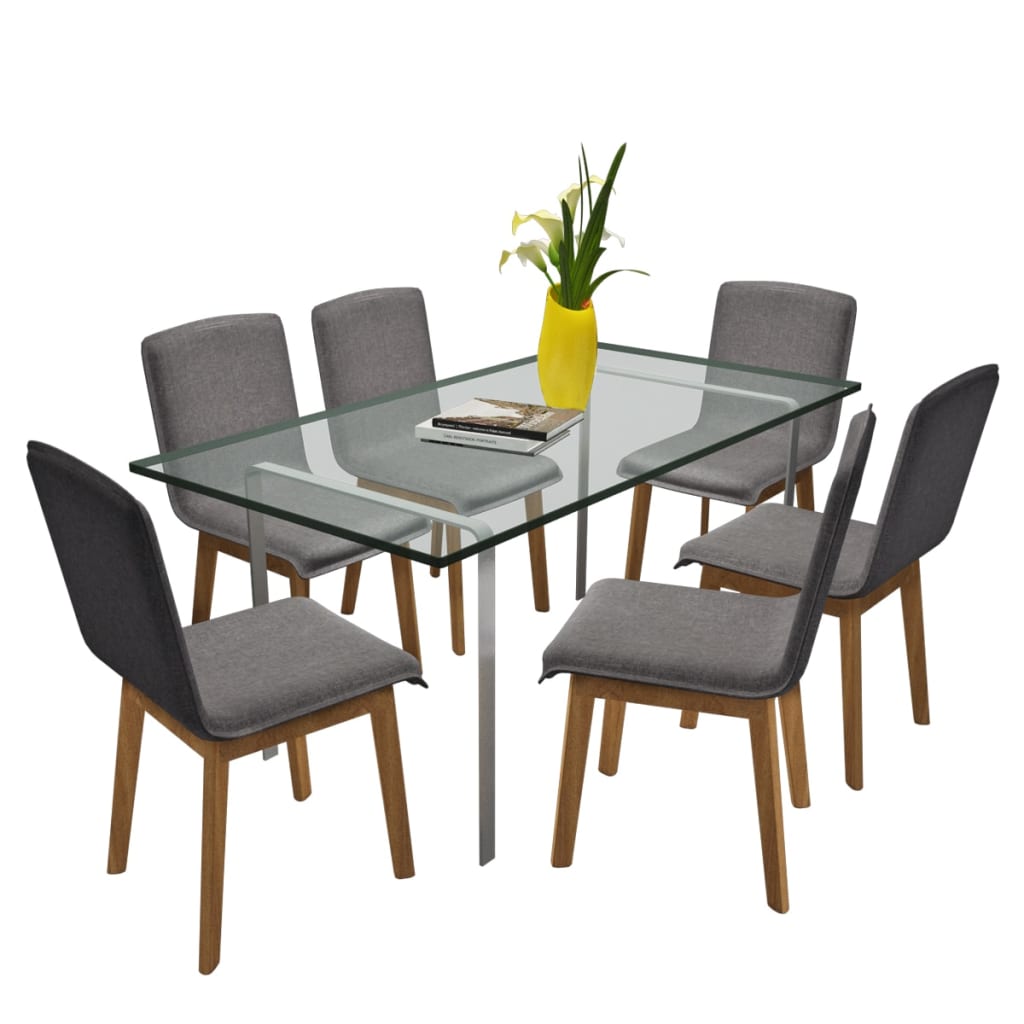 Dining Chairs 6 pcs Light Grey Fabric and Solid Oak Wood (241153+241154) - Newstart Furniture