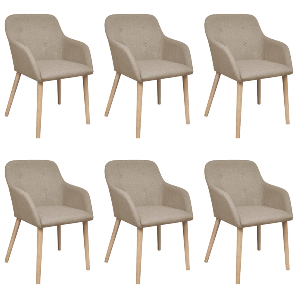 Dining Chairs 6 pcs Beige Fabric and Solid Oak Wood - Newstart Furniture
