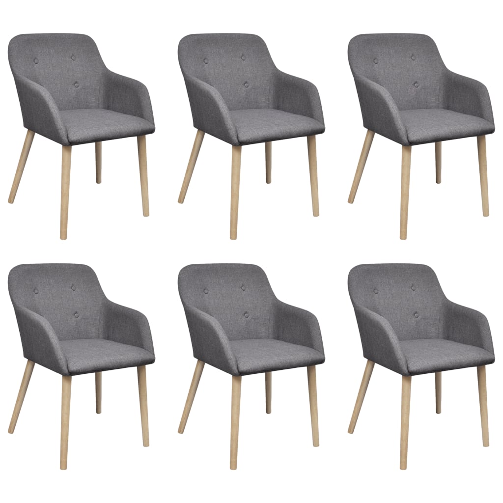 Dining Chairs 6 pcs Light Grey Fabric and Solid Oak Wood - Newstart Furniture