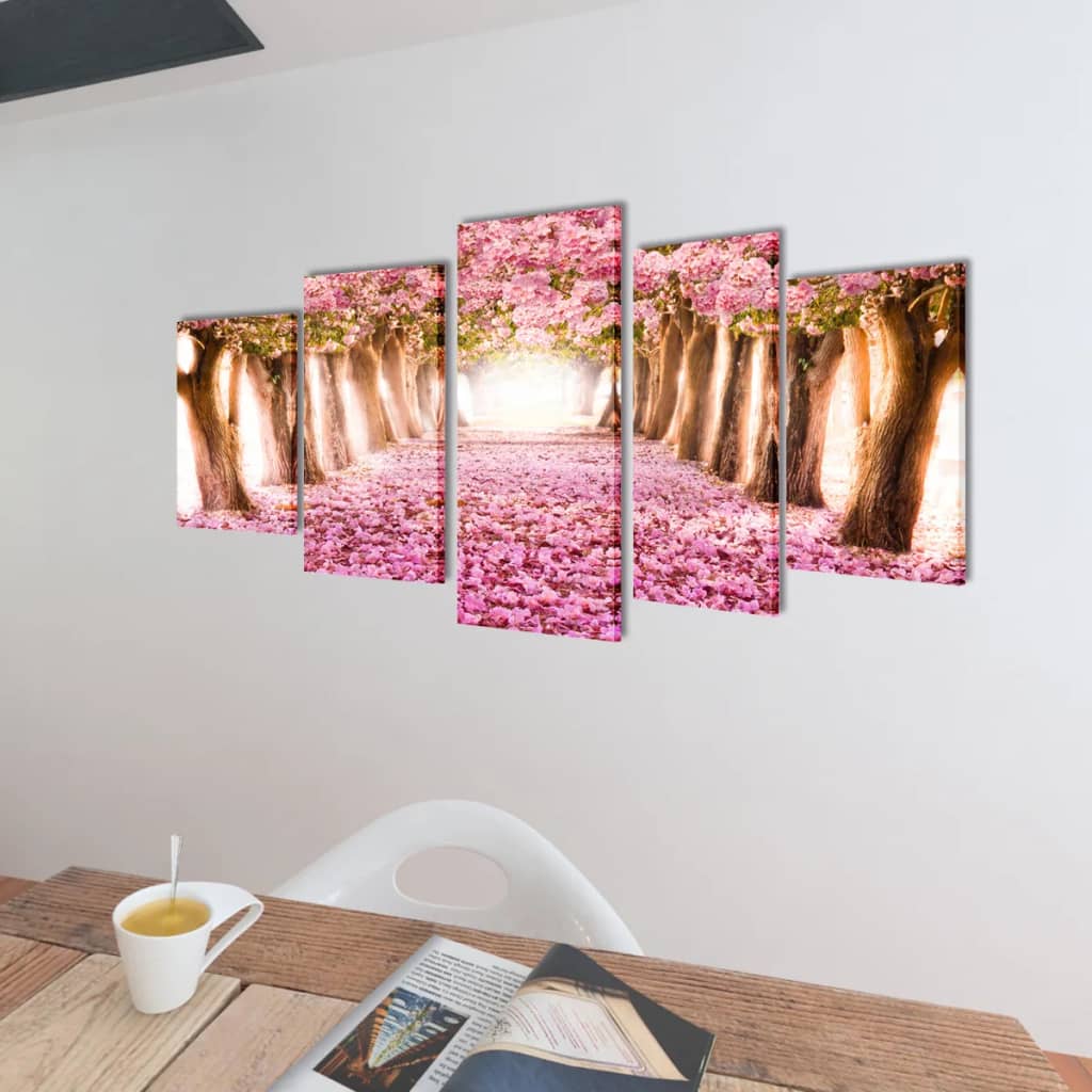 Canvas Wall Print Set Cherry Blossom 100 x 50 cm - Newstart Furniture