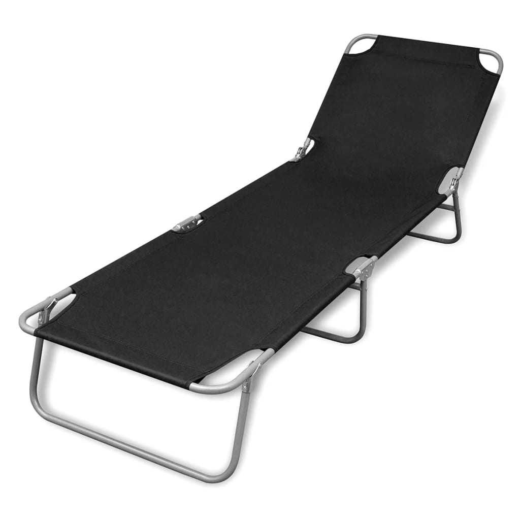 Folding Sun Lounger Powder-coated Steel Black - Newstart Furniture