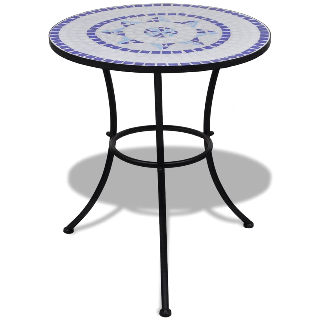 Bistro Table Blue and White 60 cm Mosaic - Newstart Furniture