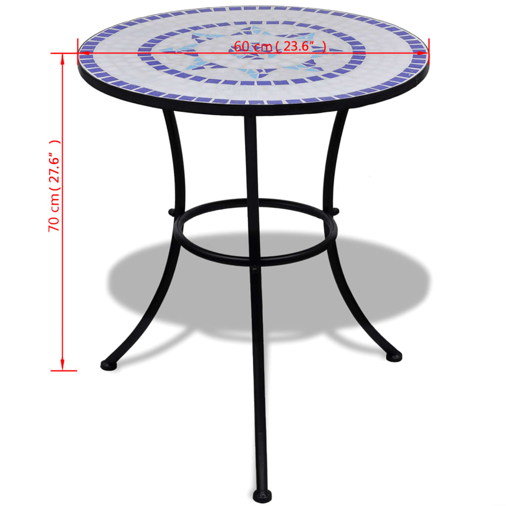 Bistro Table Blue and White 60 cm Mosaic - Newstart Furniture