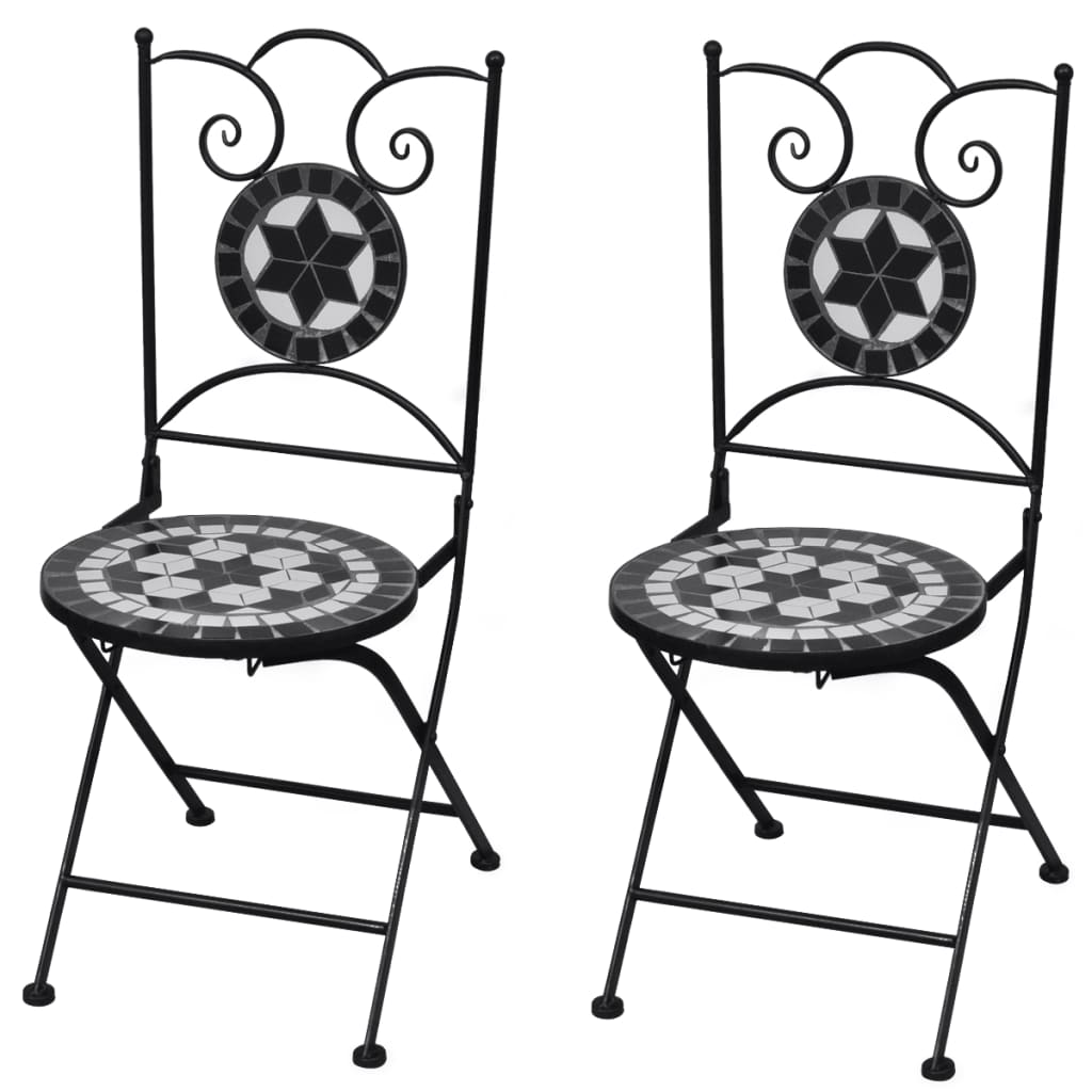 Folding Bistro Chairs 2 pcs Ceramic Black and White - Newstart Furniture