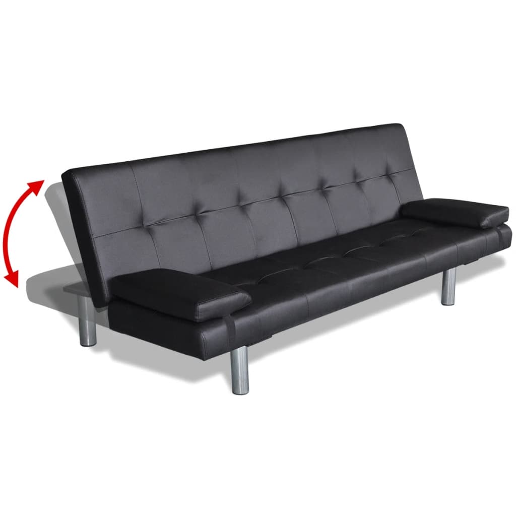 Sofa Bed with Two Pillows Artificial Leather Adjustable Black - Newstart Furniture